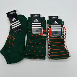 Adidas Women's Socks 3 Pair Pack Green Orange Miami Hurricanes OSFA New
